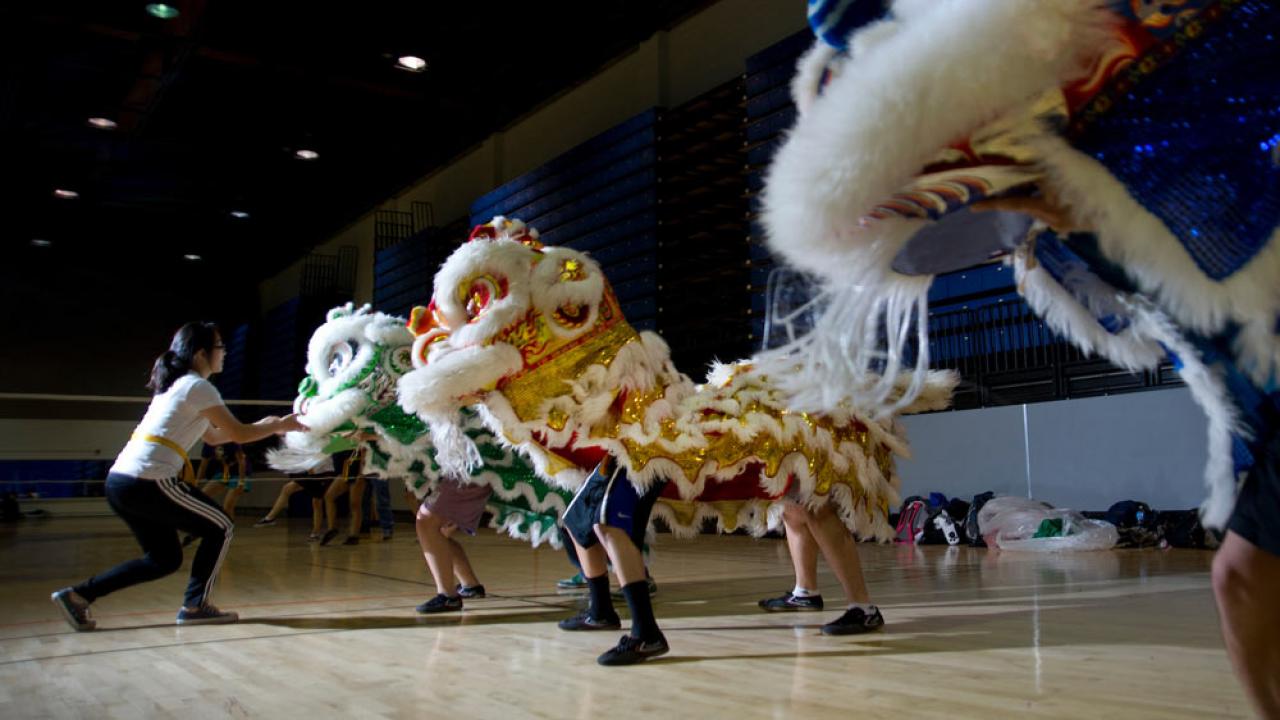 Students practice in the dancing lion dance club at TV